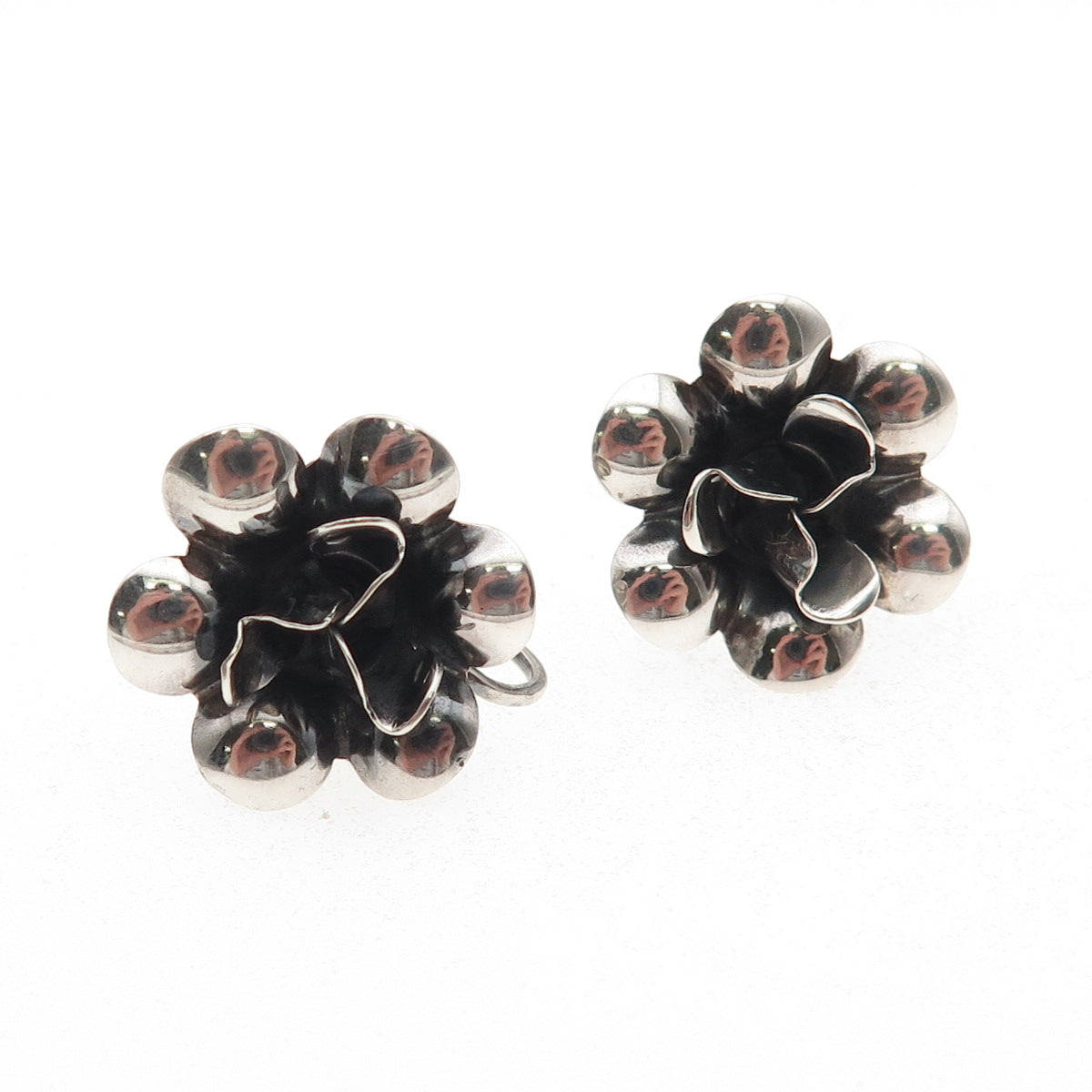 Danecraft 925 Sterling Silver Vintage Floral Oxidized Screw Back Earrings