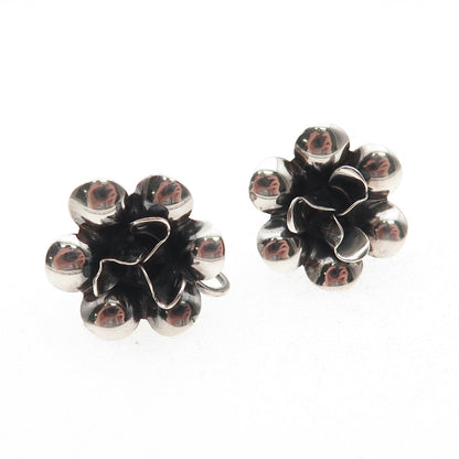 Danecraft 925 Sterling Silver Vintage Floral Oxidized Screw Back Earrings