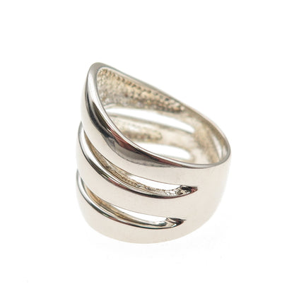 925 Sterling Silver Vintage Modernist 3-Row Ring Size 6