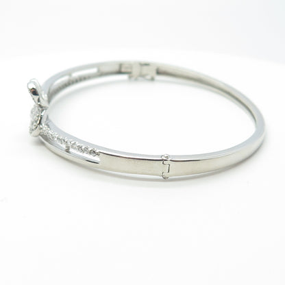 925 Sterling Silver Round-Cut White C Z Butterfly Bangle Bracelet 7"