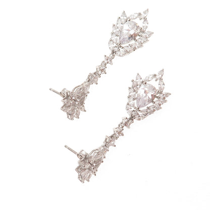 925 Sterling Silver Round Marquise & Pear-Cut C Z Dangle Earrings