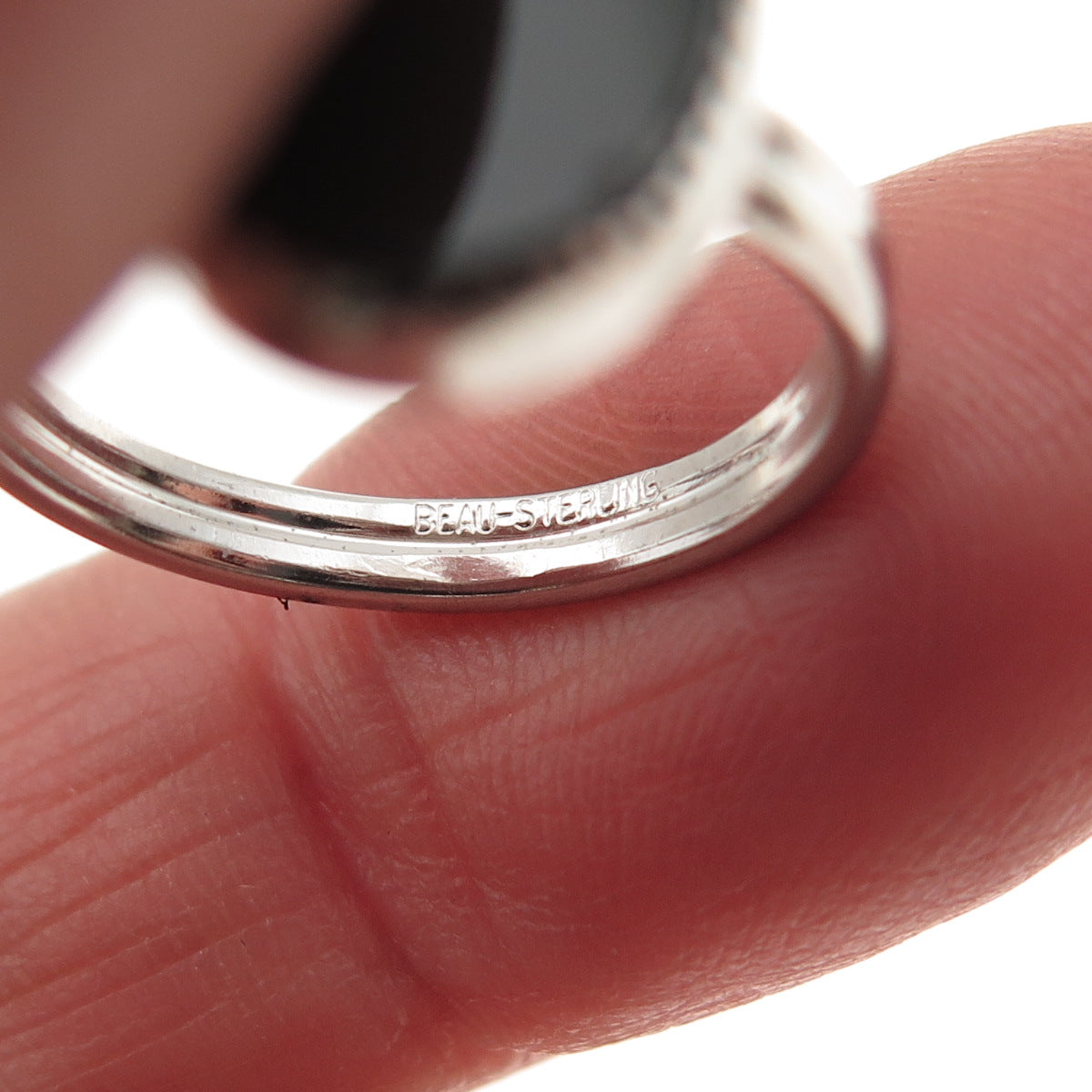 BEAU 925 Sterling Silver Vintage Real Black Onyx Ring Size 5.25