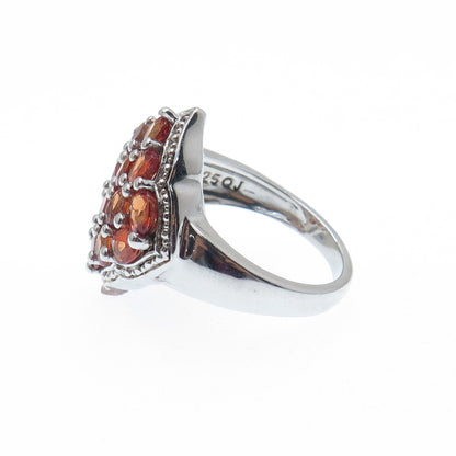 925 Sterling Silver Real Oval-Cut Fire Sapphire Cluster Ring Size 6