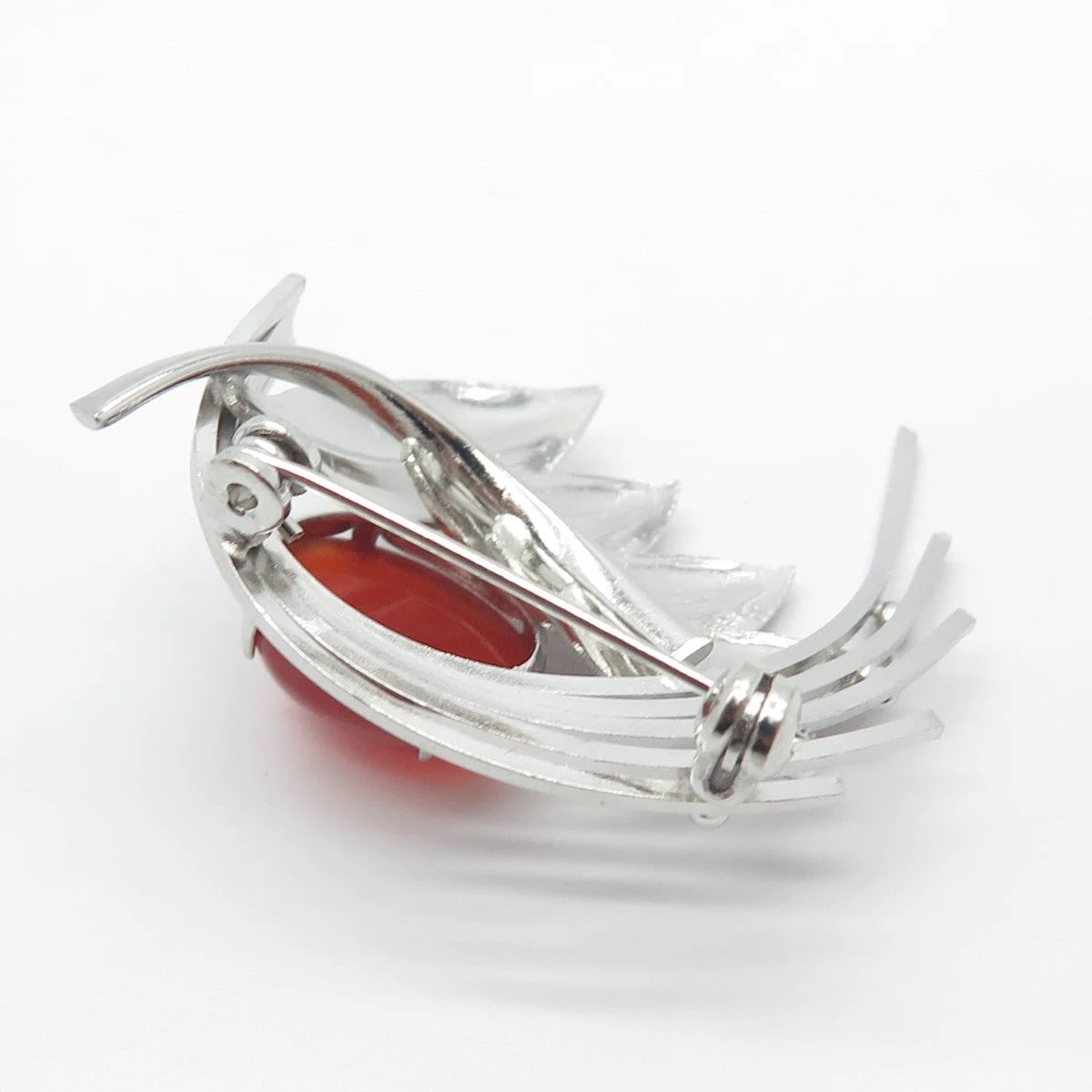 Silver-Tone Antique Real Carnelian Gemstone Leaf Pin Brooch