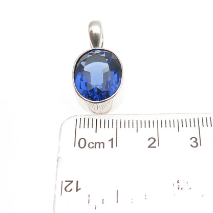 925 Sterling Silver Vintage Oval-Cut Blue C Z Charm Pendant