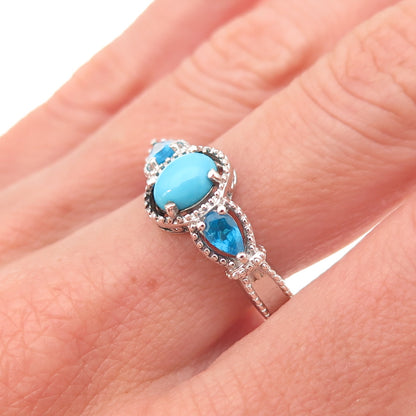 Chuck Clemency 925 Sterling Silver Real Turquoise & Apatite Ring Size 8.25