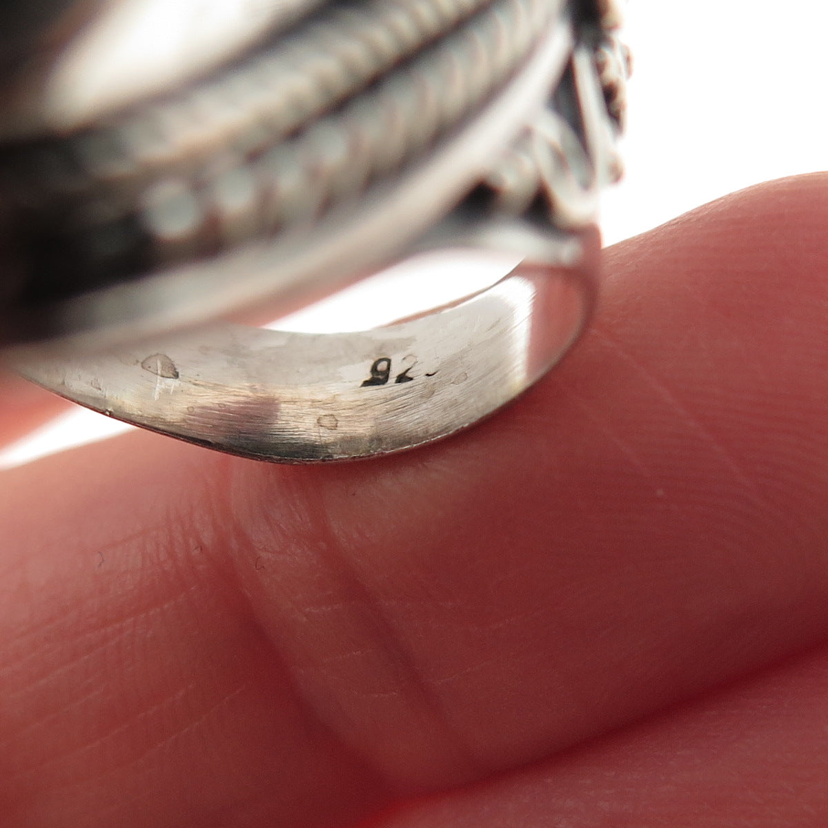 925 Sterling Silver Vintage Real Bisbee Turquoise Oxidized Ring Size 7.75