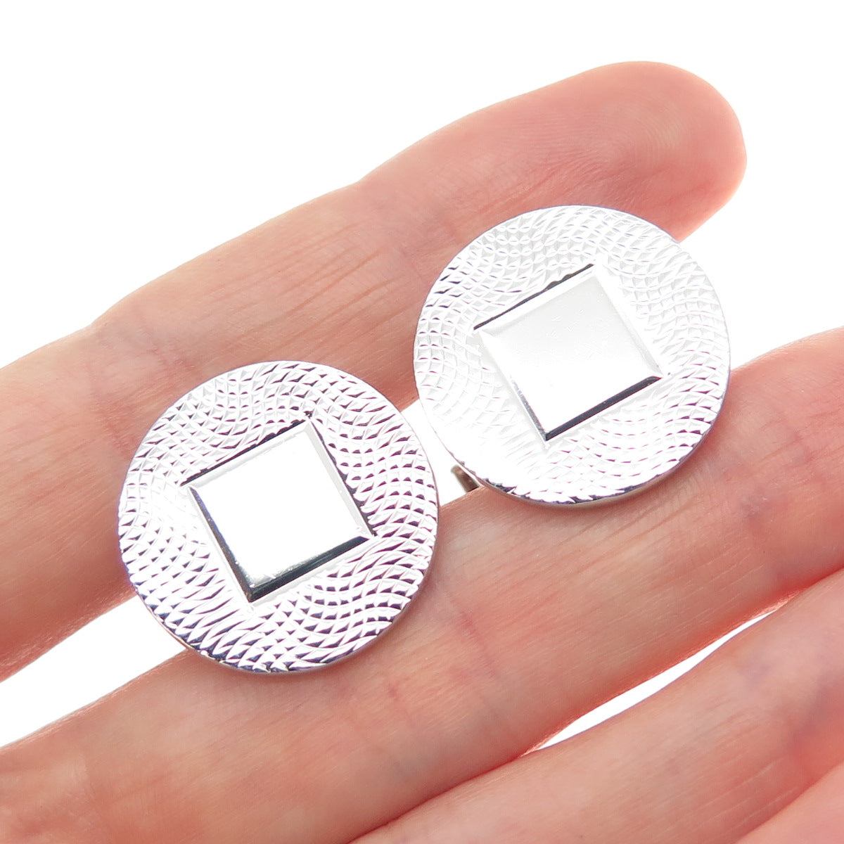 925 Sterling Silver Vintage Engravable Classic Round Cufflinks