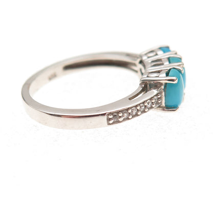 Chuck Clemency 925 Sterling Silver Real Turquoise & White Topaz Ring Size 7