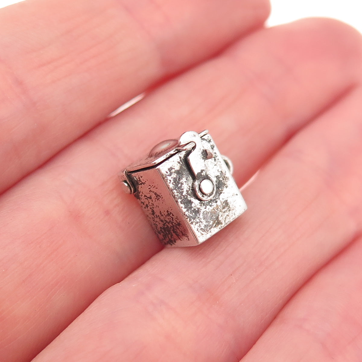 925 Sterling Silver Antique Art Deco Enamel Jack in the Box Open Charm Pendant