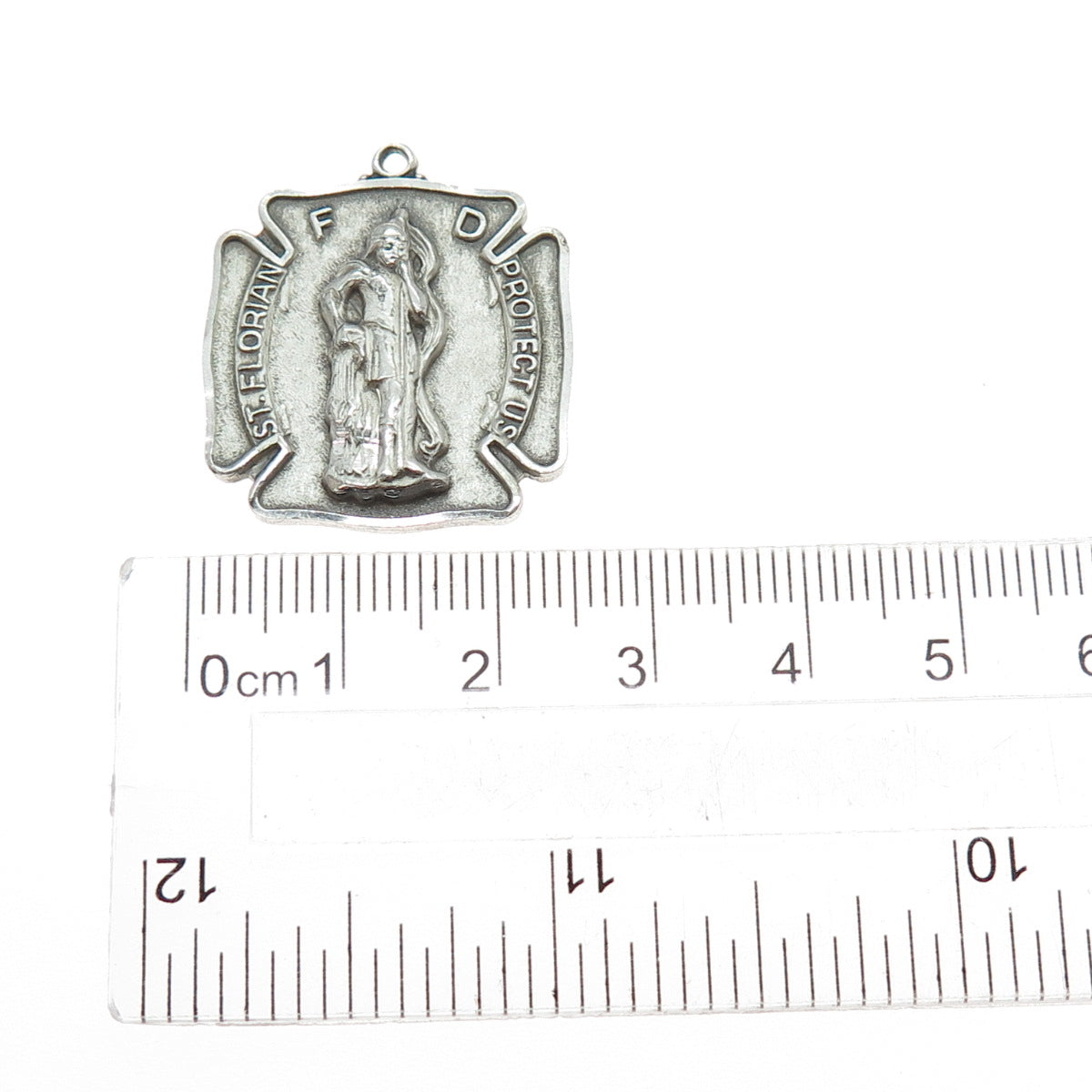 CHAPEL 925 Sterling Silver Vintage St. Florian Cross Oxidized Charm Pendant