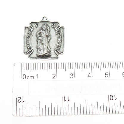 CHAPEL 925 Sterling Silver Vintage St. Florian Cross Oxidized Charm Pendant