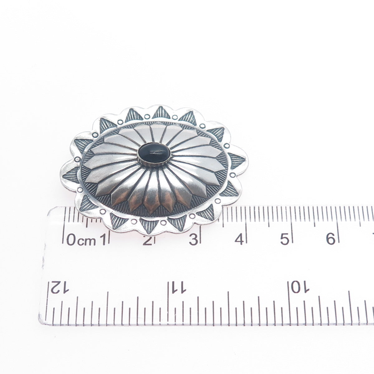 Old Pawn Sterling Silver Vintage Southwestern Black Onyx Concho Tribal Pendant