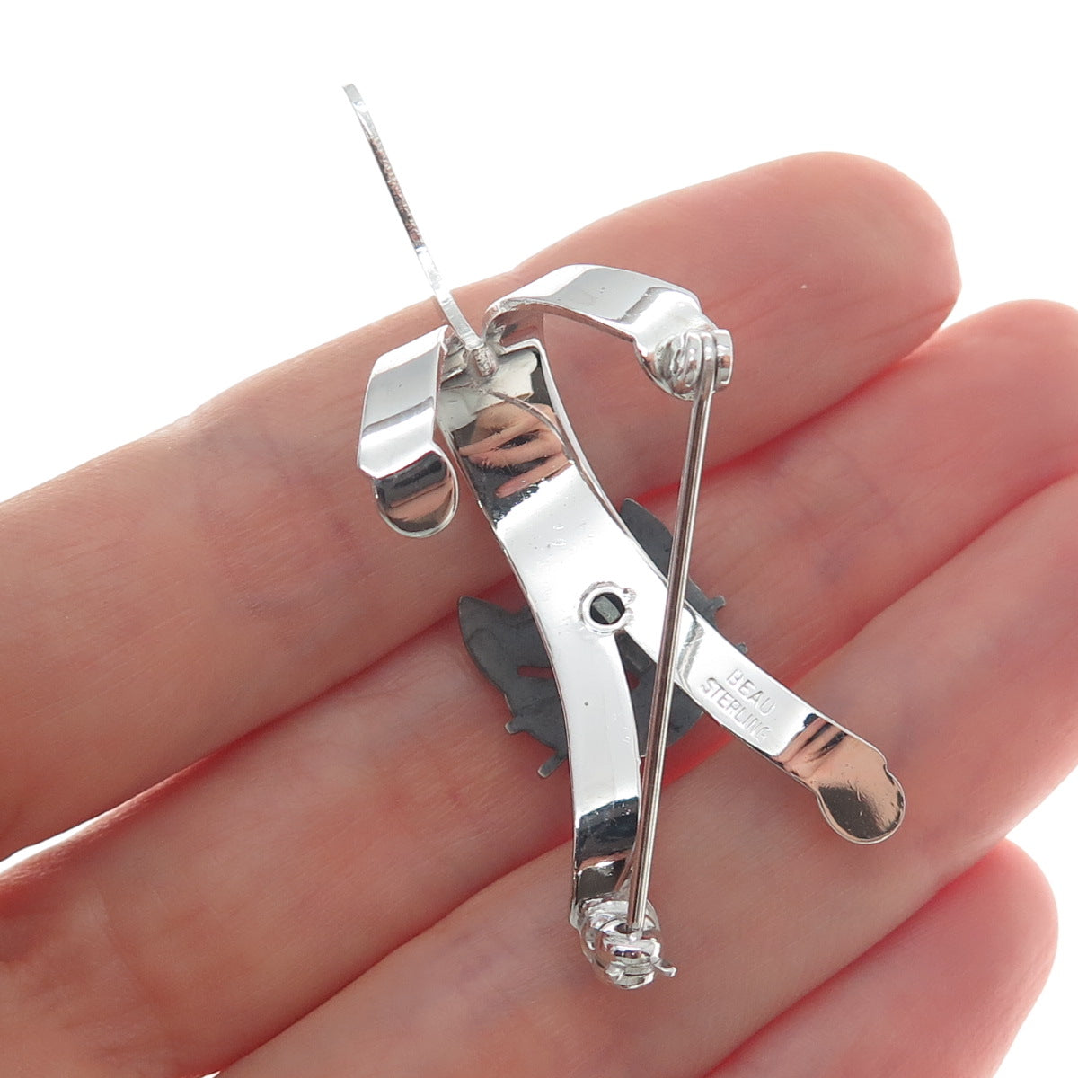 BEAU 925 Sterling Silver Vintage Modernist Cat Pin Brooch