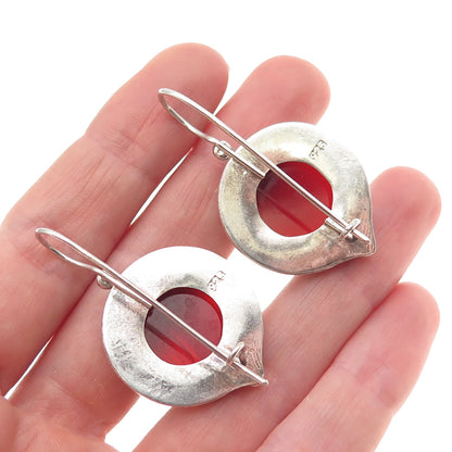 925 Sterling Silver Vintage Real Carnelian Modernist Earrings