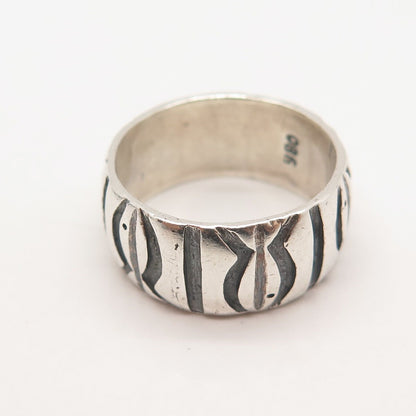 980 Silver Vintage Tribal Band Ring Size 9