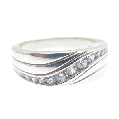 925 Sterling Silver Graduated Round-Cut C Z Wavy Ring Size 10