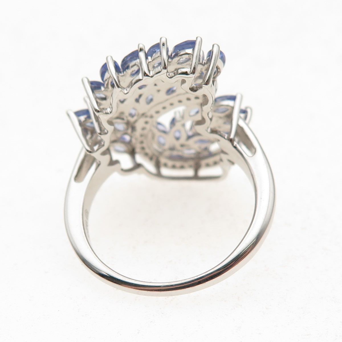 925 Sterling Silver Real Marquise-Cut Tanzanite & White Topaz Ring Size 8