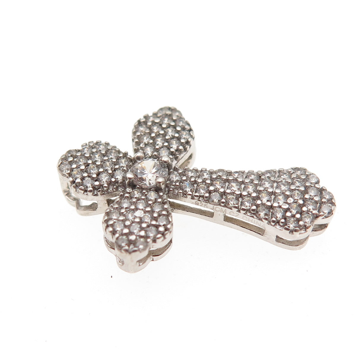 JCM Jacmel Mauritius 925 Sterling Silver Round-Cut C Z Cross Slide Charm Pendant