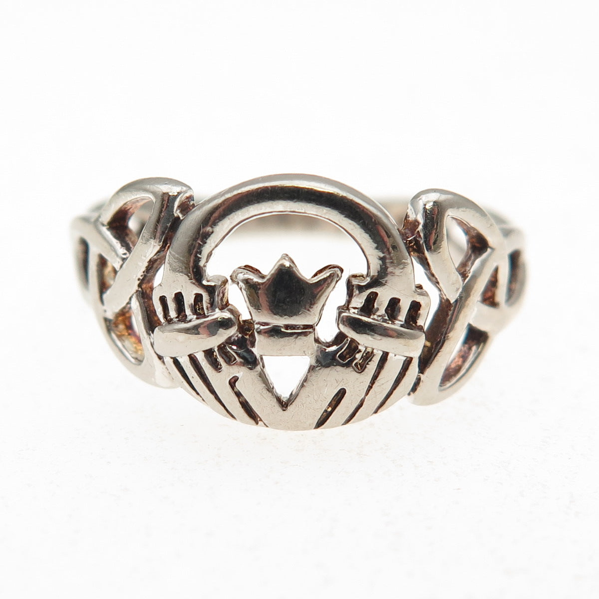 925 Sterling Silver Vintage Irish Claddagh Celtic Trinity Knot Ring Size 6.75