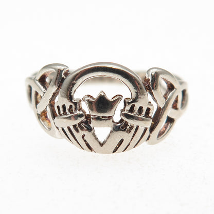925 Sterling Silver Vintage Irish Claddagh Celtic Trinity Knot Ring Size 6.75