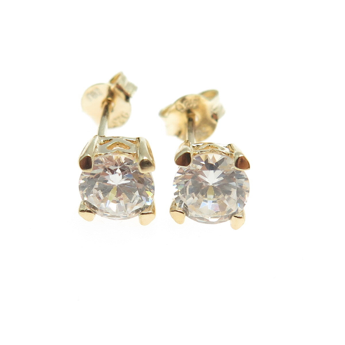 925 Sterling Silver Gold Plated Round-Cut C Z Stud Earrings