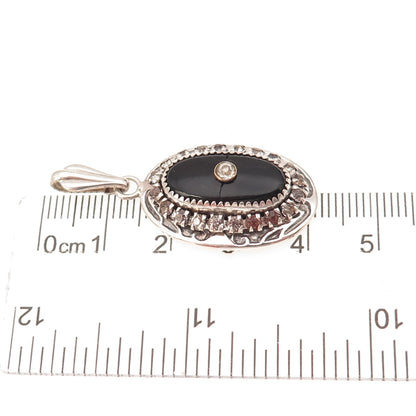 Martelli 925 Sterling Silver Antique Art Deco Real Black Onyx Rhinestone Pendant