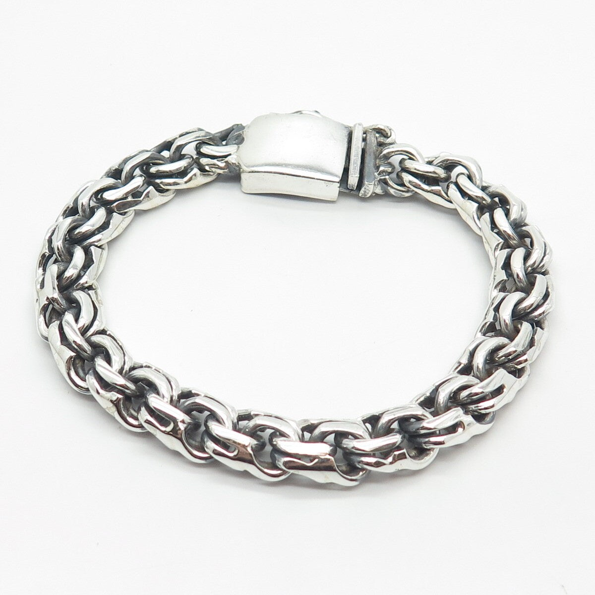 925 Sterling Silver Vintage Mexico Fancy Cable Link Bracelet 7.25"