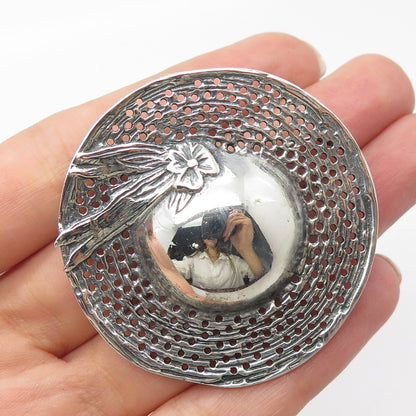 925 Sterling Silver Vintage Lady's Hat w/ Flower Pin Brooch