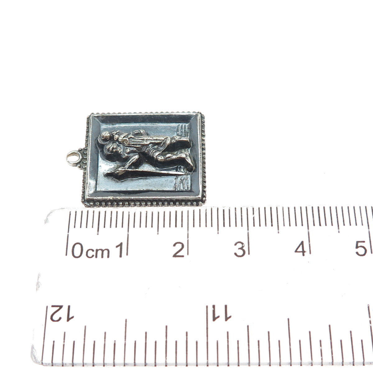 CREED 925 Sterling Silver Vintage St. Christopher Oxidized Charm Pendant