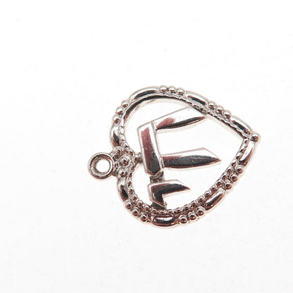 Theda 925 Sterling Silver Vintage Chai Judaica Heart Oxidized Charm Pendant
