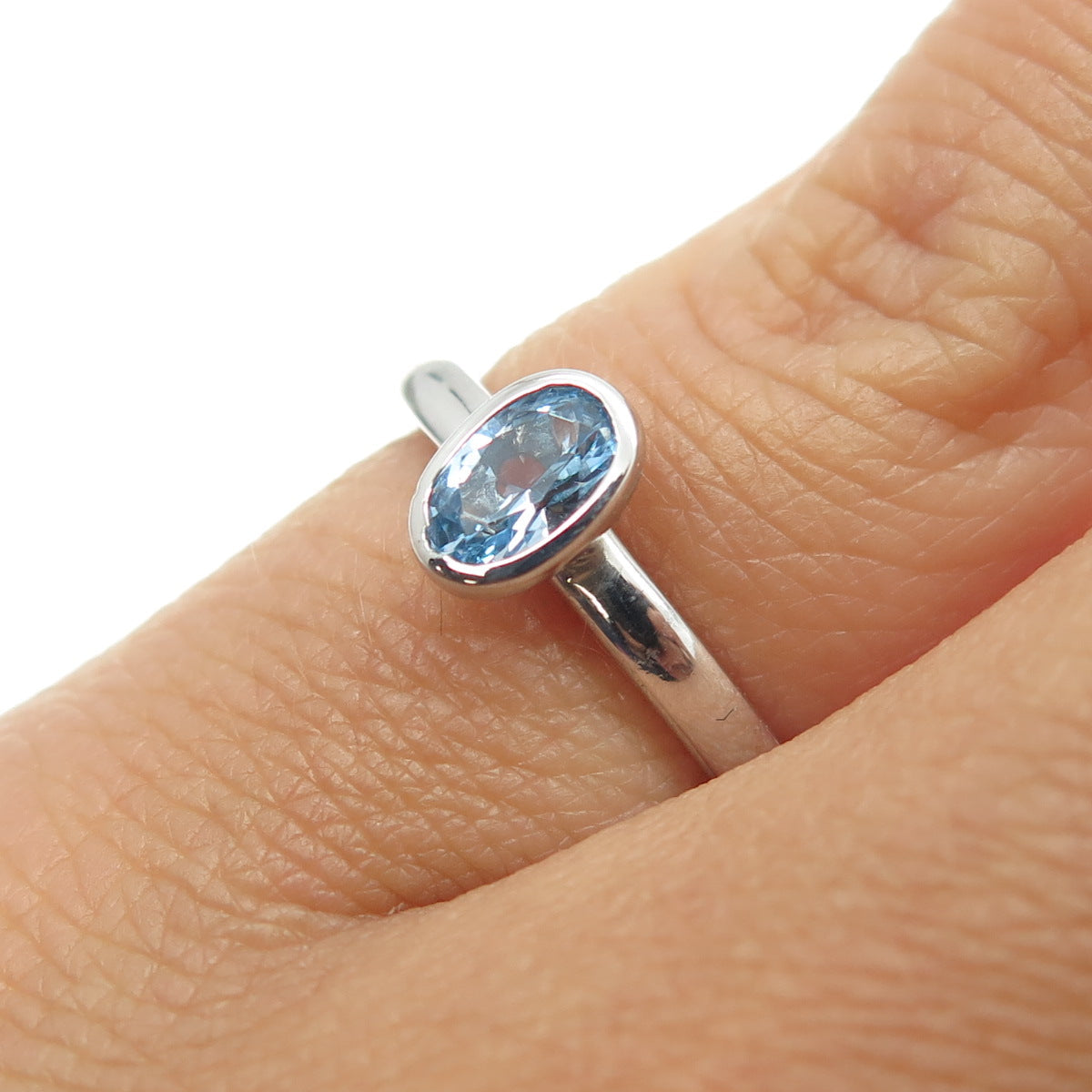 925 Sterling Silver Real Blue Topaz Gemstone Ring Size 4.75