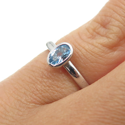 925 Sterling Silver Real Blue Topaz Gemstone Ring Size 4.75