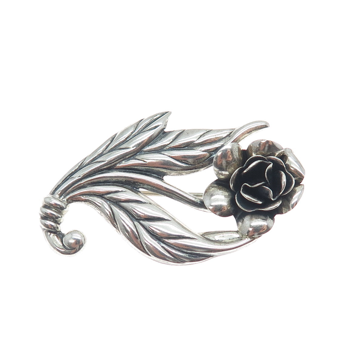 DANECRAFT 925 Sterling Silver Vintage Rose Flower Oxidized Pin Brooch