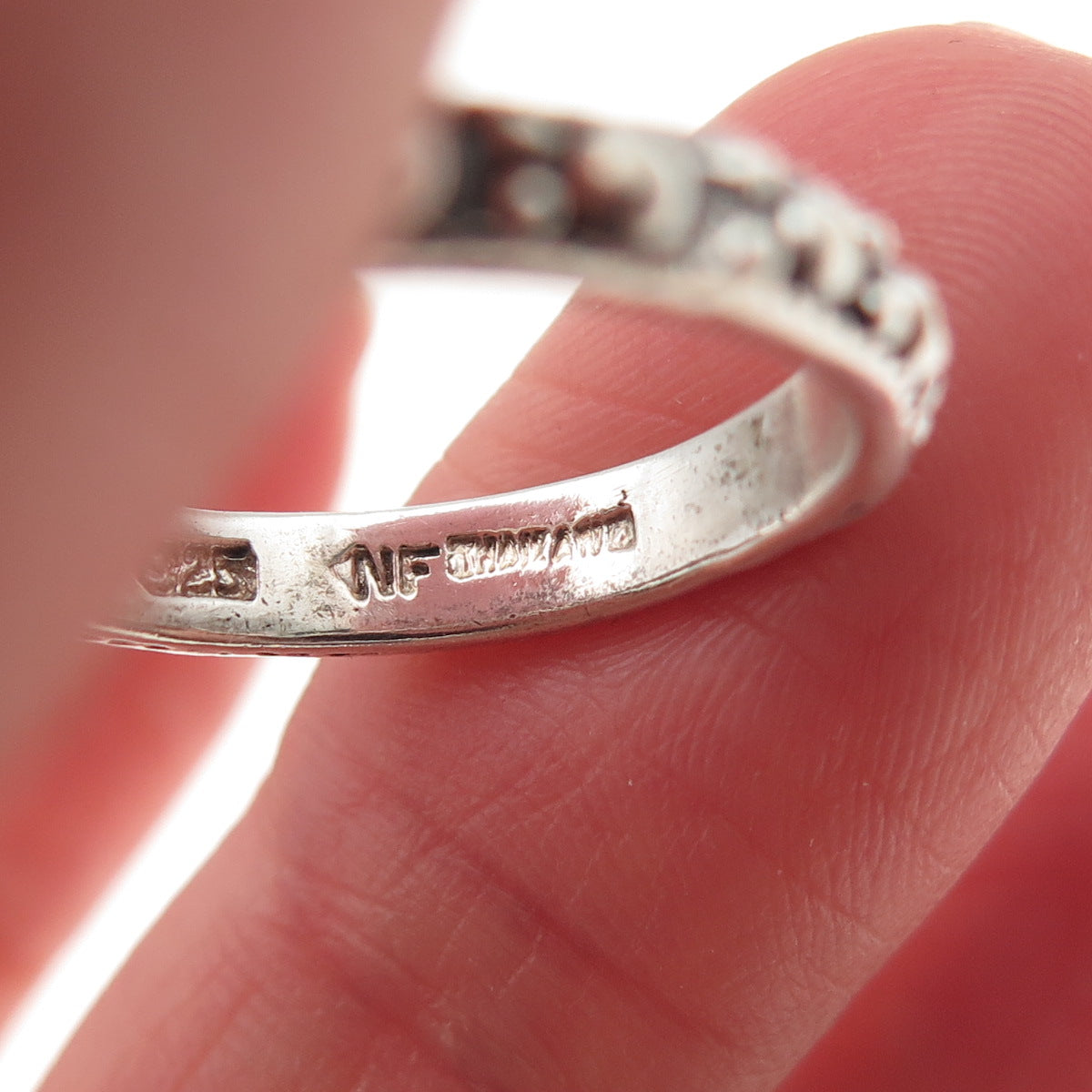 925 Sterling Silver Vintage Dotted Oxidized Band Ring Size 7.75