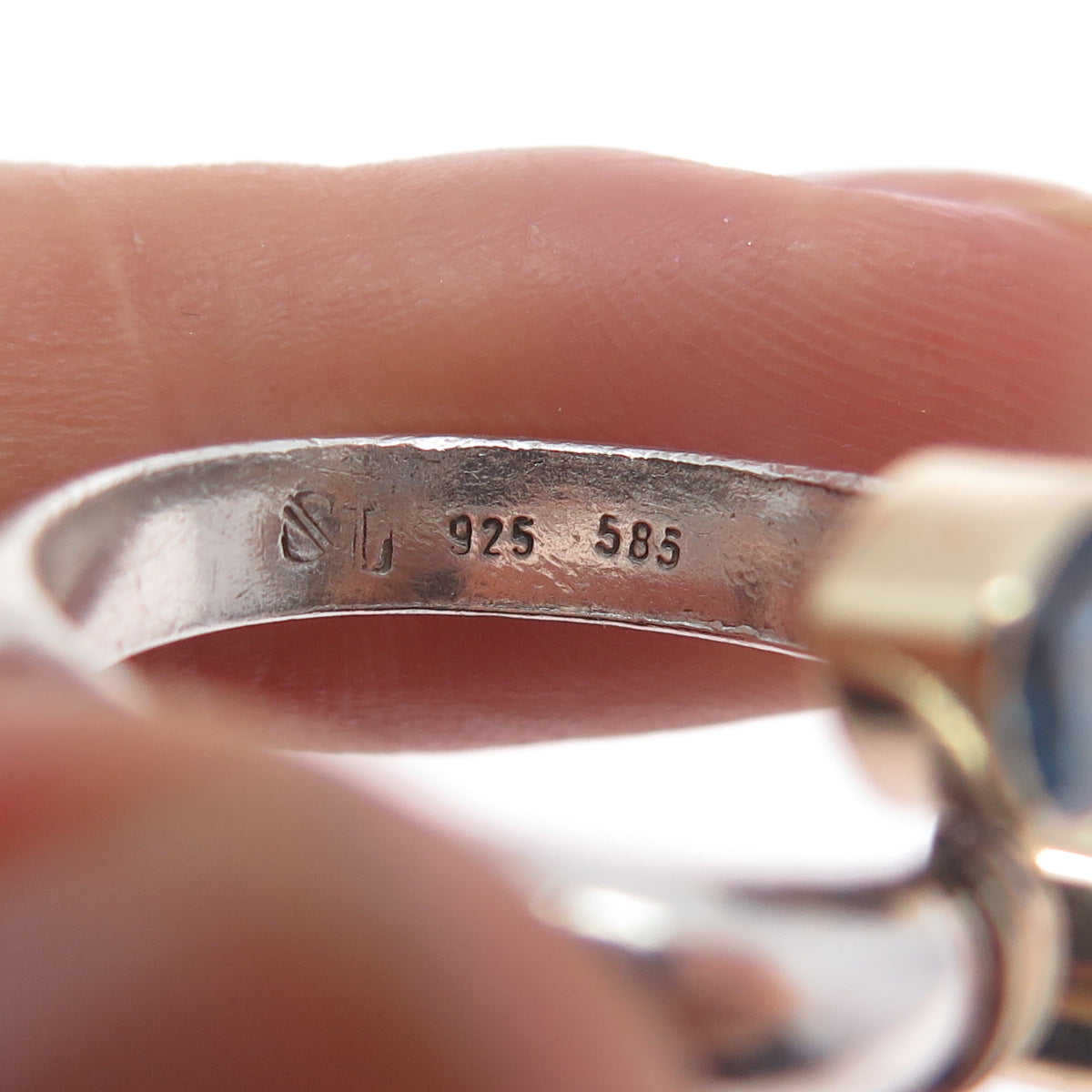 14K Gold 925 Sterling Vintage Real Swiss Blue Topaz Heart Adjustable Ring Size 7