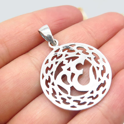 925 Sterling Silver Vintage Om Mantra Ornate Pendant