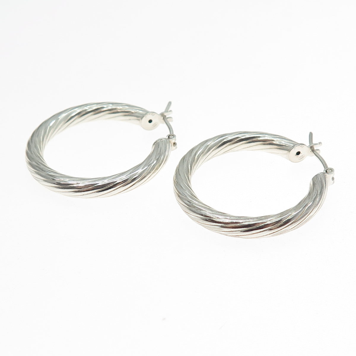 925 Sterling Silver Vintage Italy Modernist Twisted Hoop Earrings
