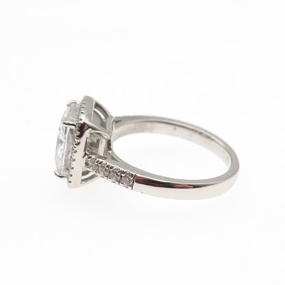 DSMK 925 Sterling Silver Radiant & Round-Cut C Z Engagement Ring Size 7