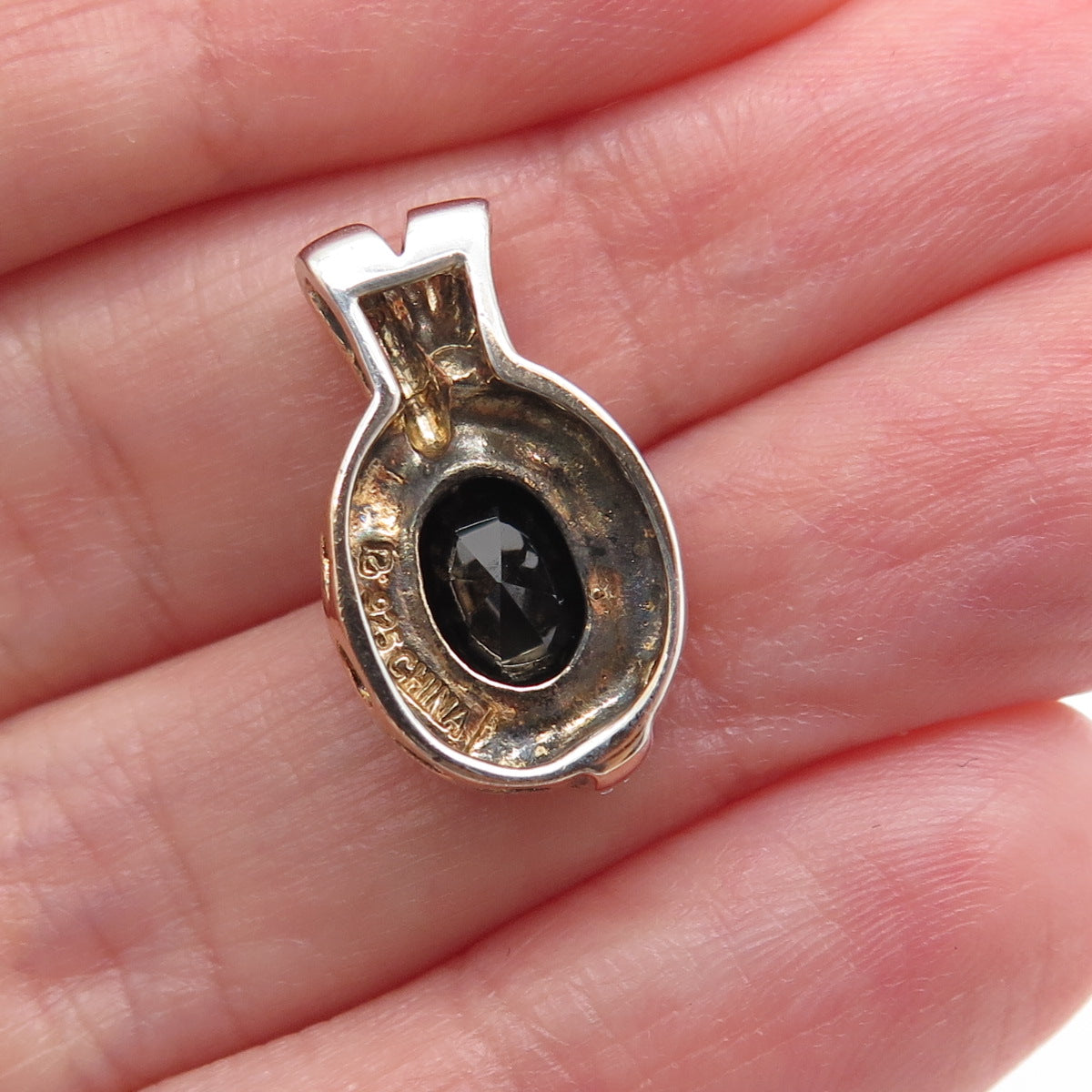 ROSS SIMONS 925 Sterling Silver 2-Tone Real Diamond & Spinel Minimalist Pendant