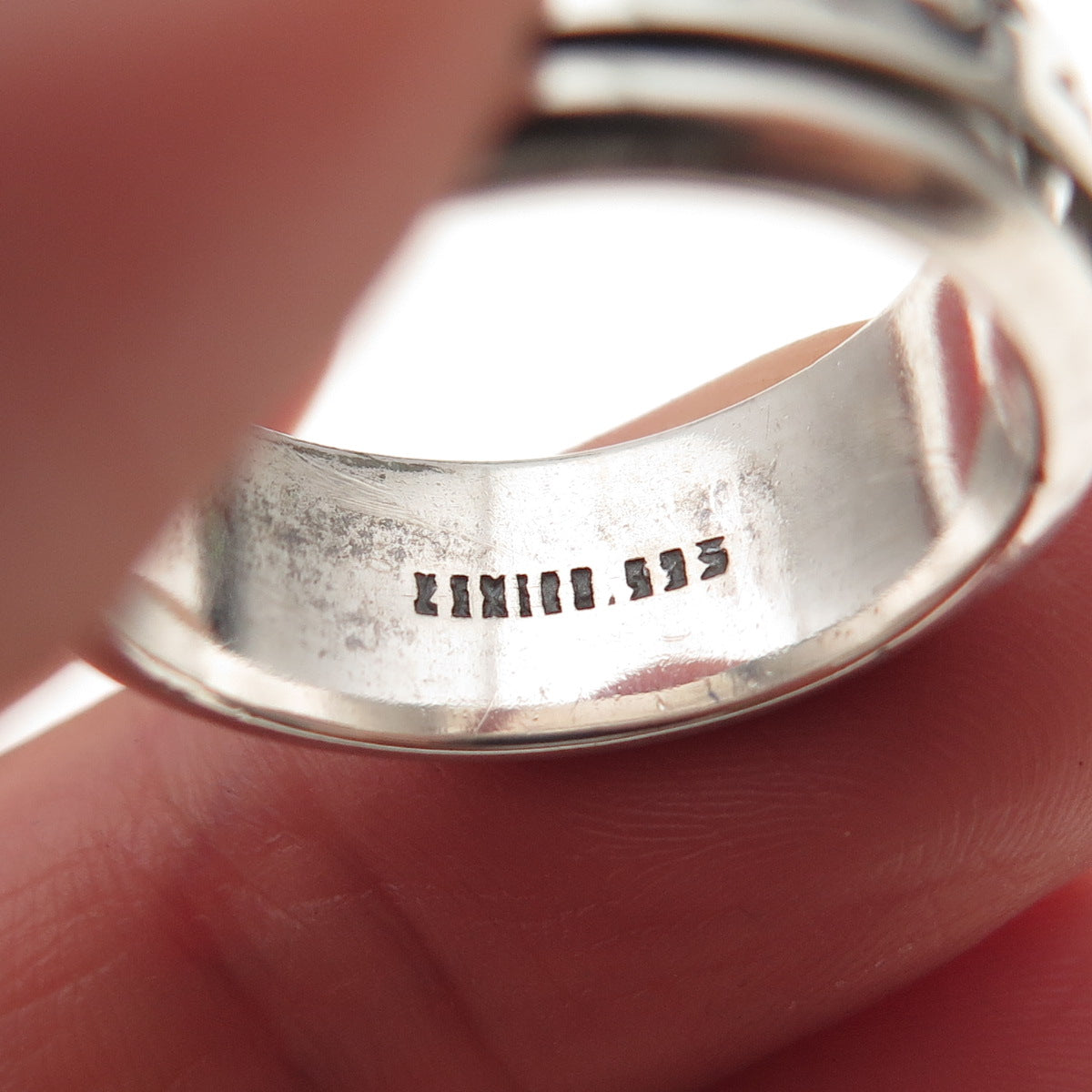925 Sterling Silver Vintage Mexico Dolphin Rotating Oxidized Band Ring Size 8.25