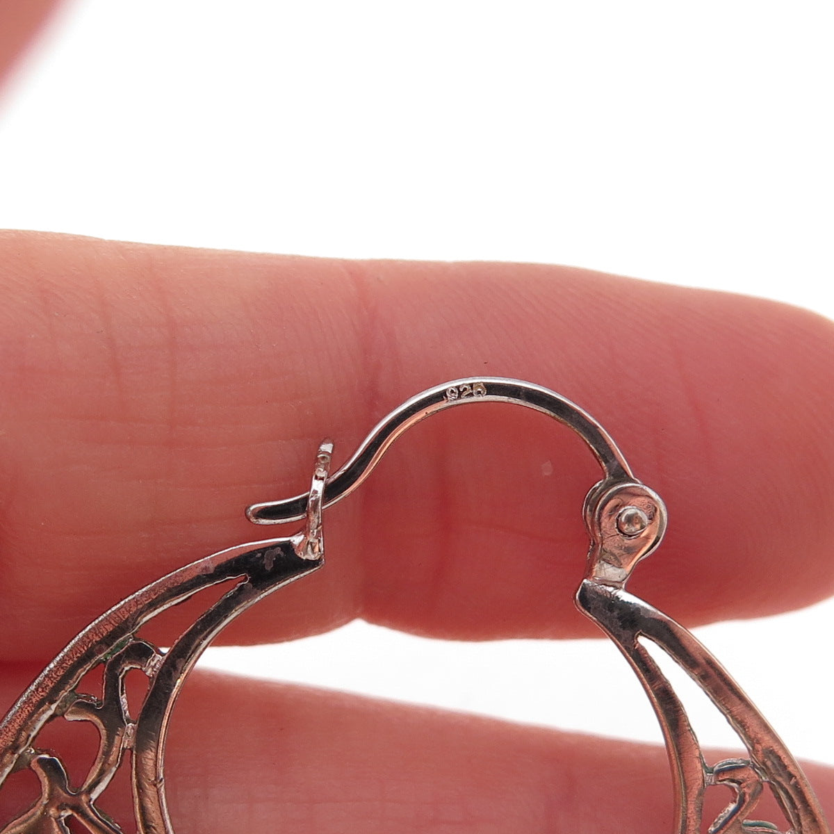925 Sterling Silver Vintage Ornate Hoop Earrings
