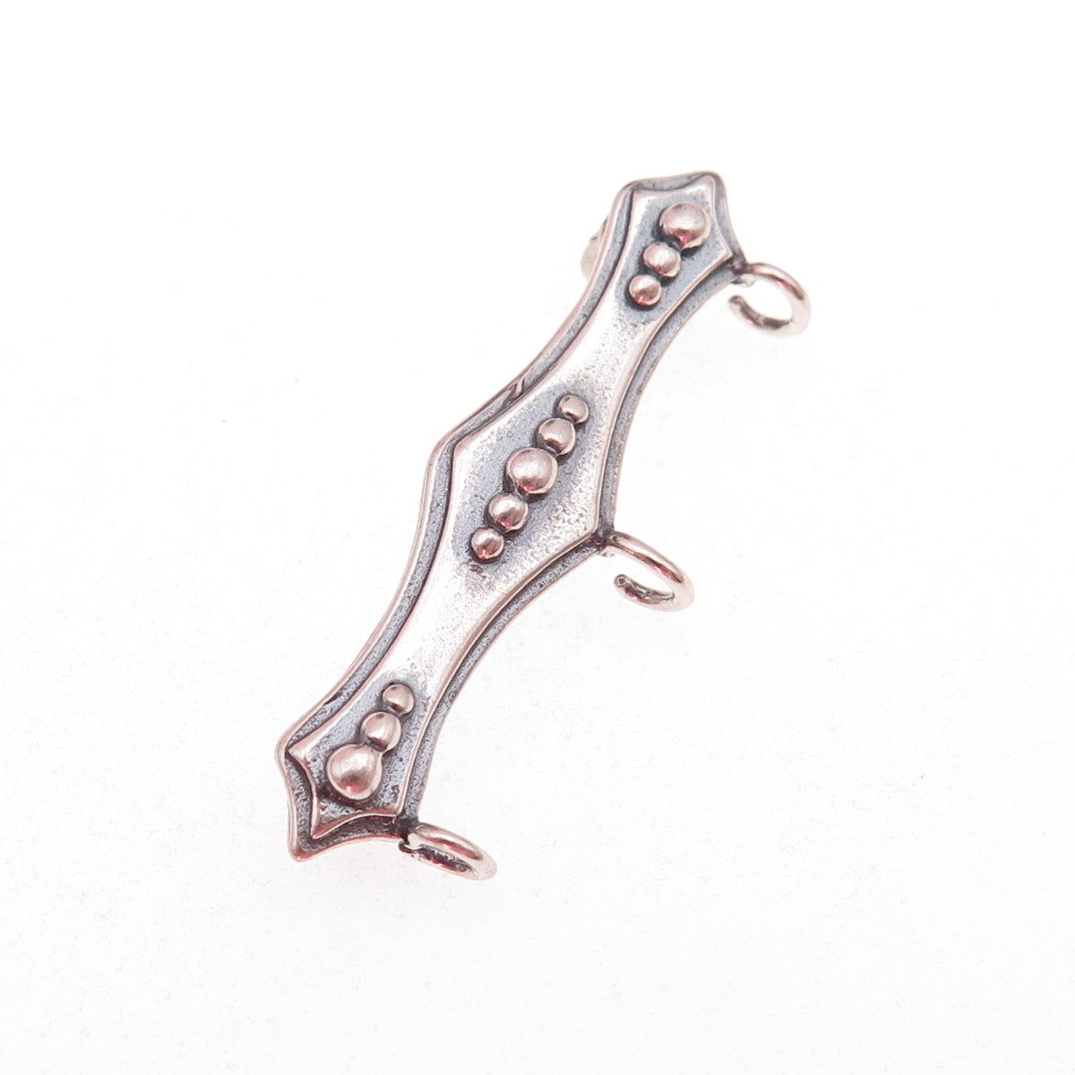 Shube 925 Sterling Silver Vintage Beaded Bar Charm Holder Oxidized Pin Brooch