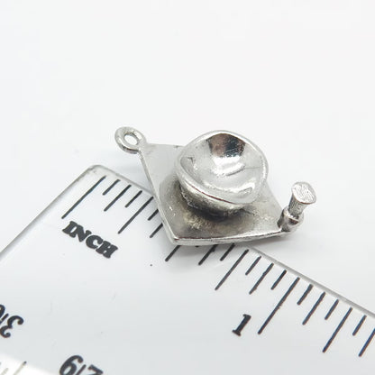 925 Sterling Silver Vintage Letter "B" Initial Graduation Cap 3D Charm Pendant