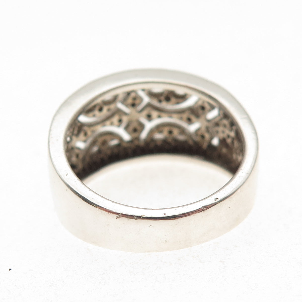 925 Sterling Silver Real Round-Cut Diamond Ornate Ring Size 8