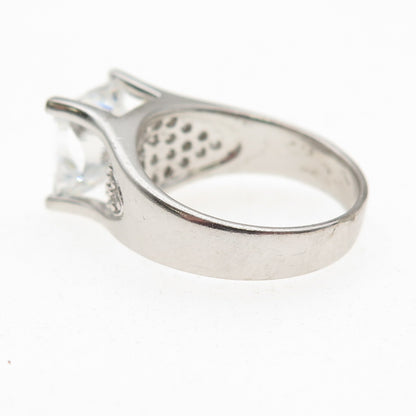 925 Sterling Silver Princess & Round-Cut C Z Engagement Ring Size 7
