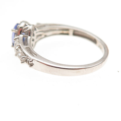 Chuck Clemency 925 Sterling Silver Real Tanzanite & White Topaz Ring Size 8.25