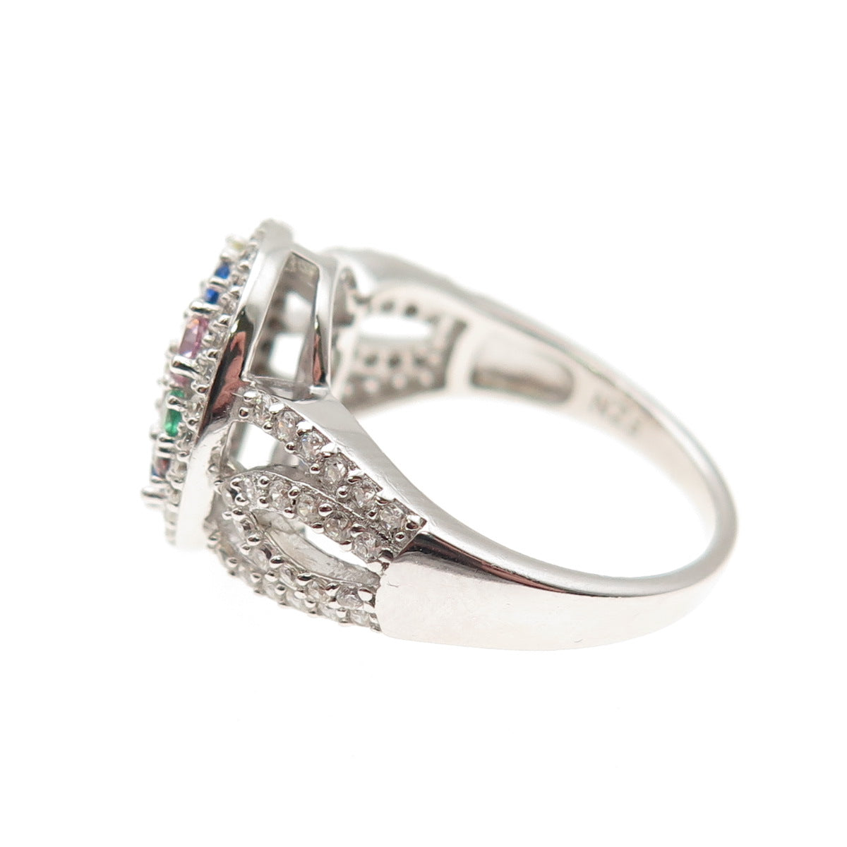 925 Sterling Silver Round-Cut Multi-Color C Z Ring Size 6