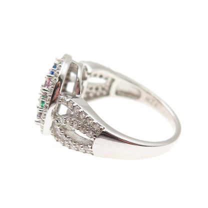 925 Sterling Silver Round-Cut Multi-Color C Z Ring Size 6
