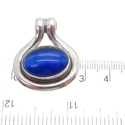 925 Sterling Silver Vintage Optic Fiber Cat's Eye Modernist Slide Charm Pendant